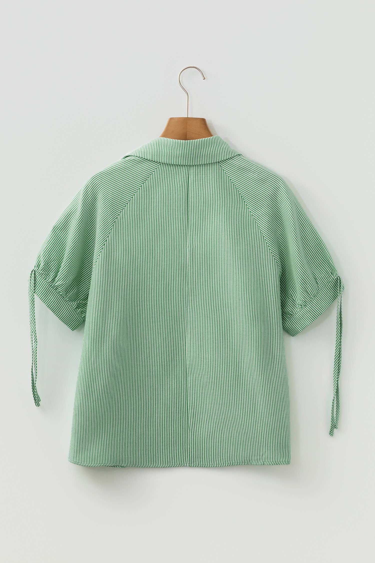 66DISCO - Striped Print Collared Split Neck Half Sleeve Blouse (S-4X)