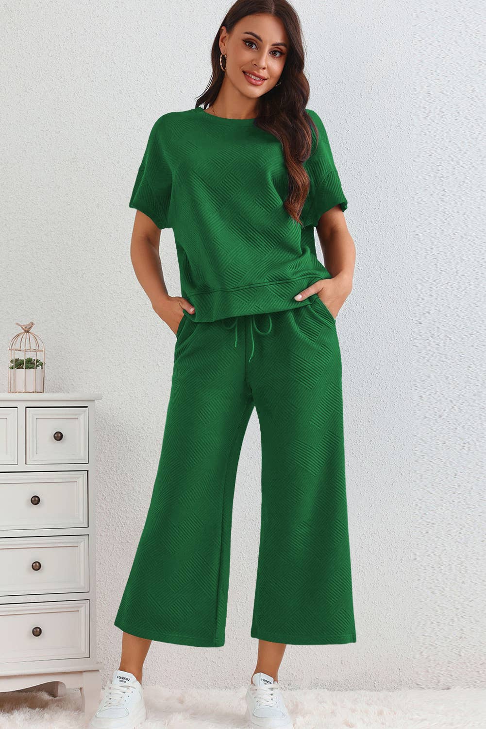 LA Society - LAS Textured Loose T Shirt and Drawstring Pants Set