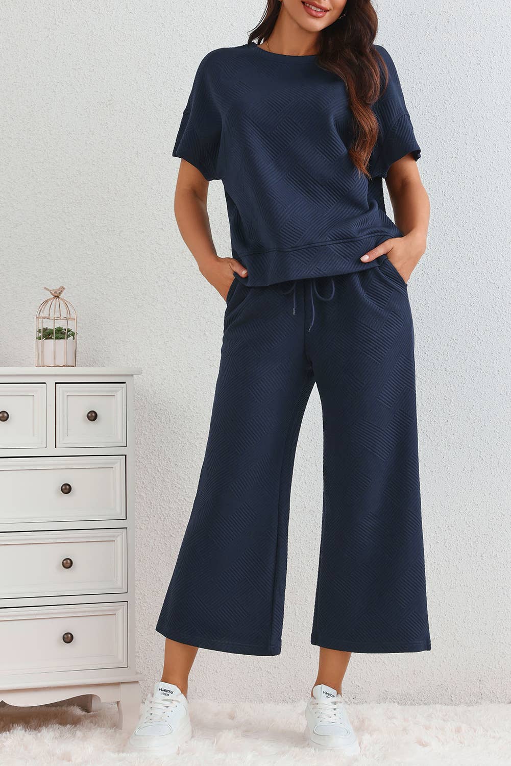 LA Society - LAS Textured Loose T Shirt and Drawstring Pants Set