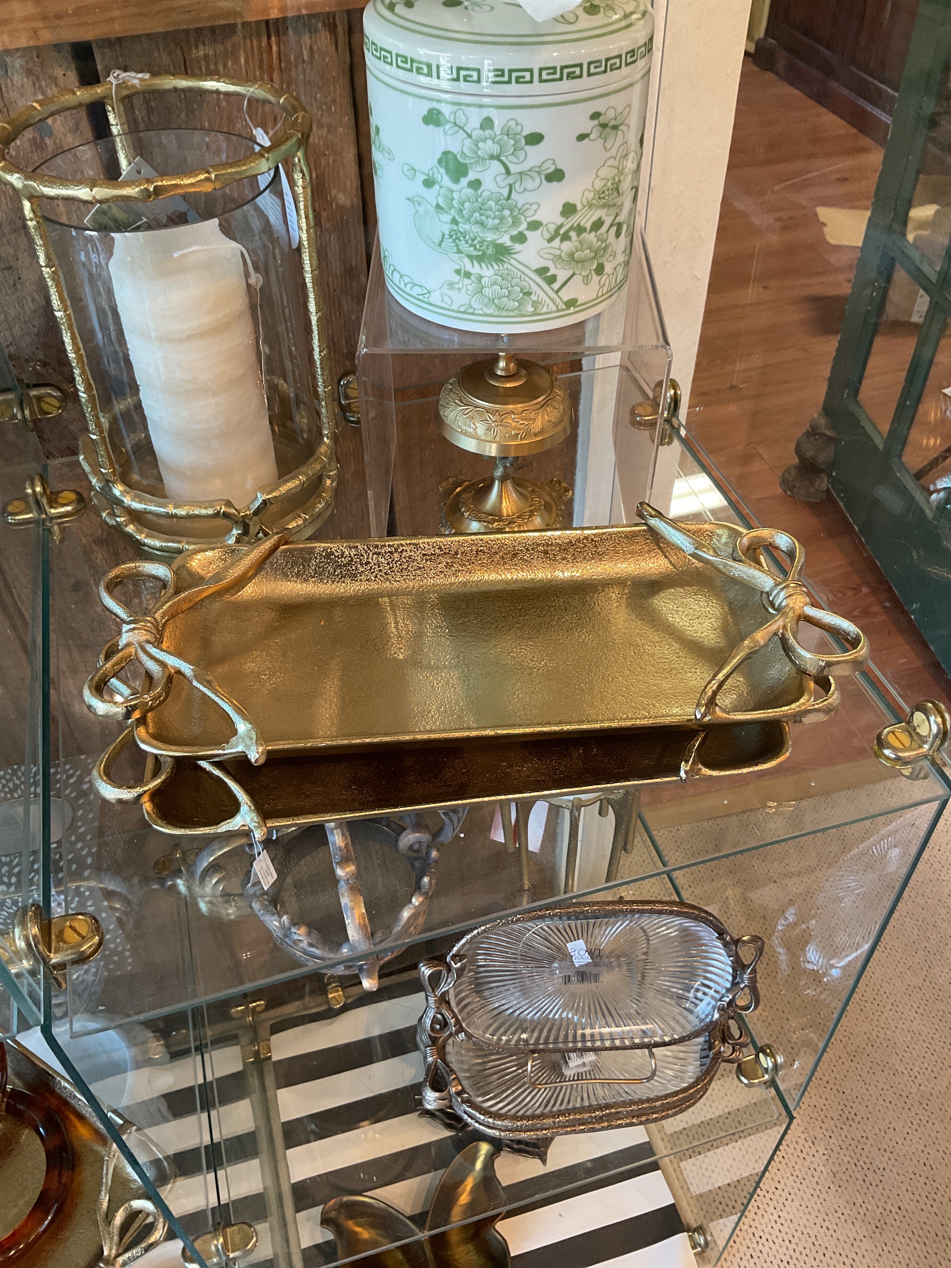 Two’s Company Hammered Gold Bow Tray Small