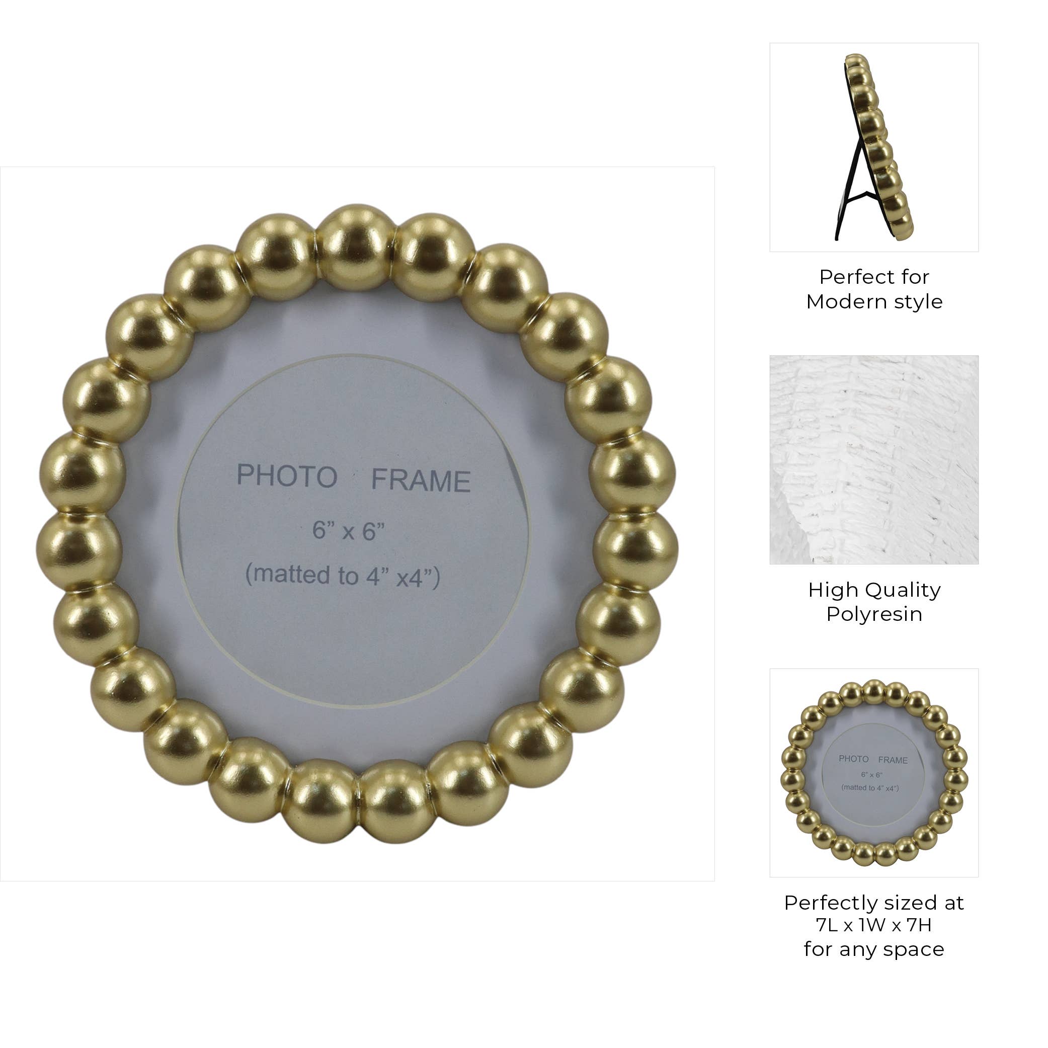 Sagebrook Home Gold Glass Elegant Matted Beaded Frame, 6x6 in.