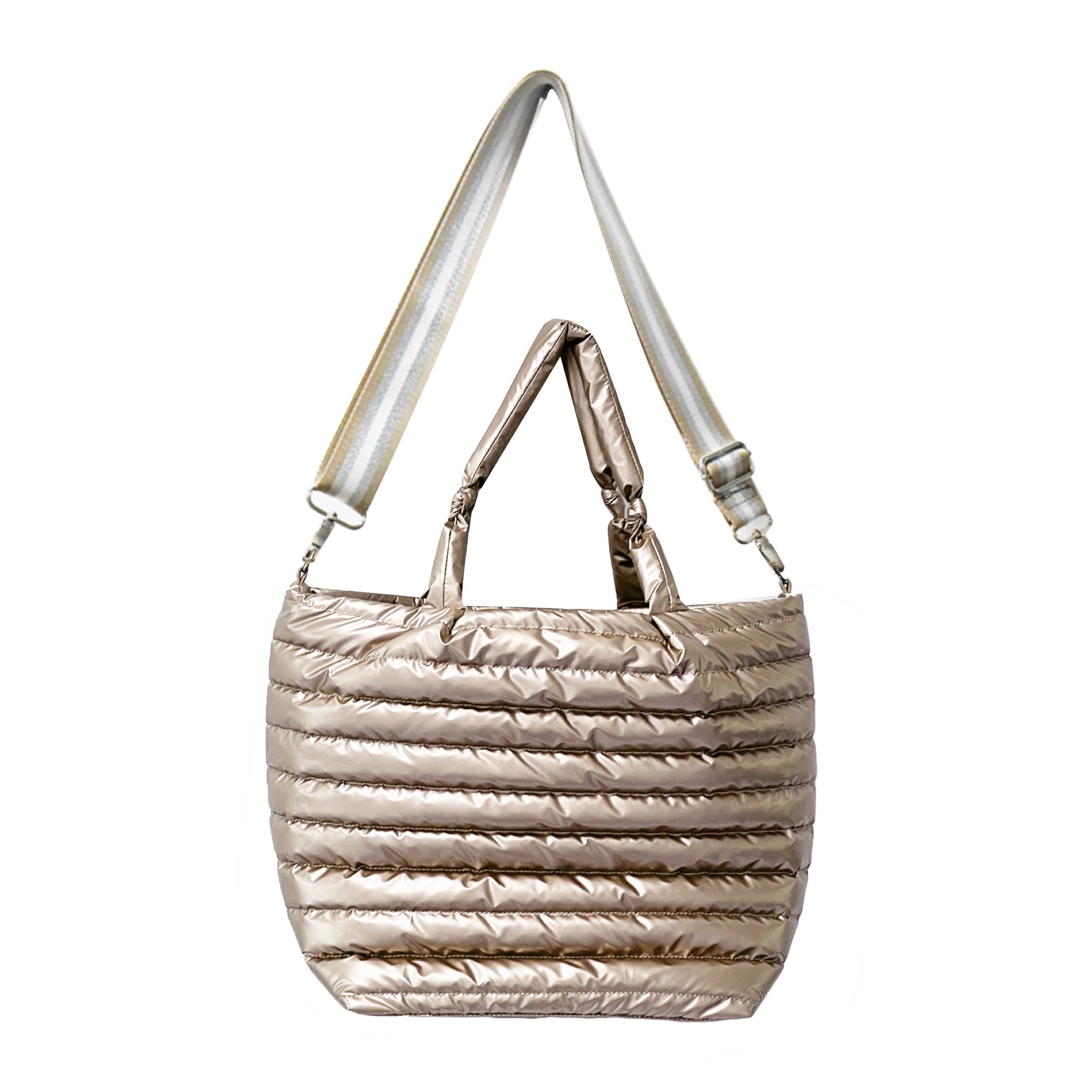 Lemonbella - Lemonbella Gold Metallic Puffer Tote Shoulder Bag Gift