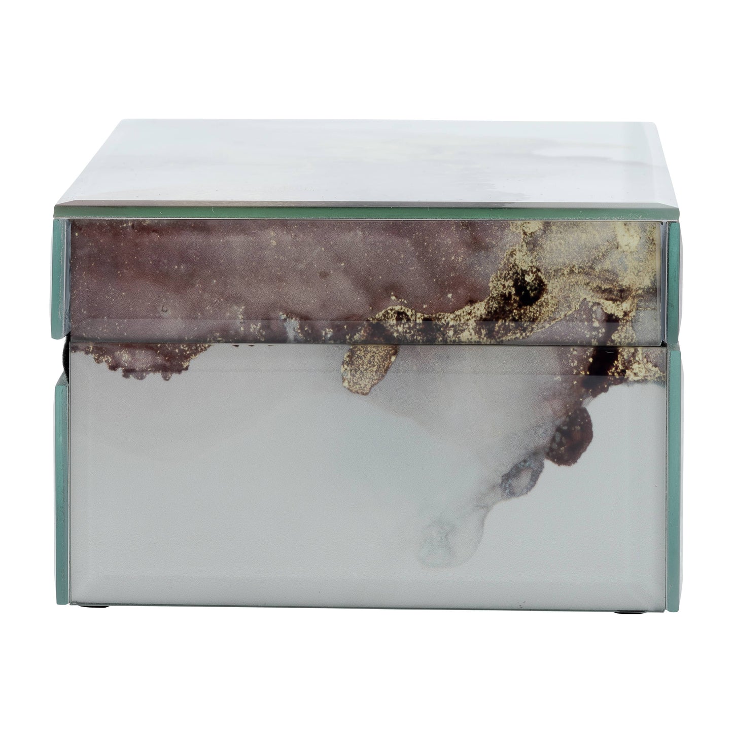 Sagebrook Home - Decorative Box - White/Beige/Gold Wood Abstract, 8x3 in.