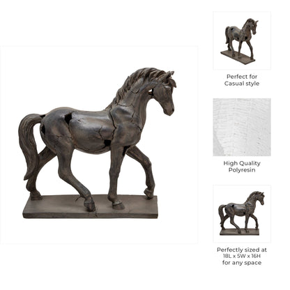 Sagebrook Home - Resin Cracked Horse Sculpture Home Decor - Brown, 16 in.