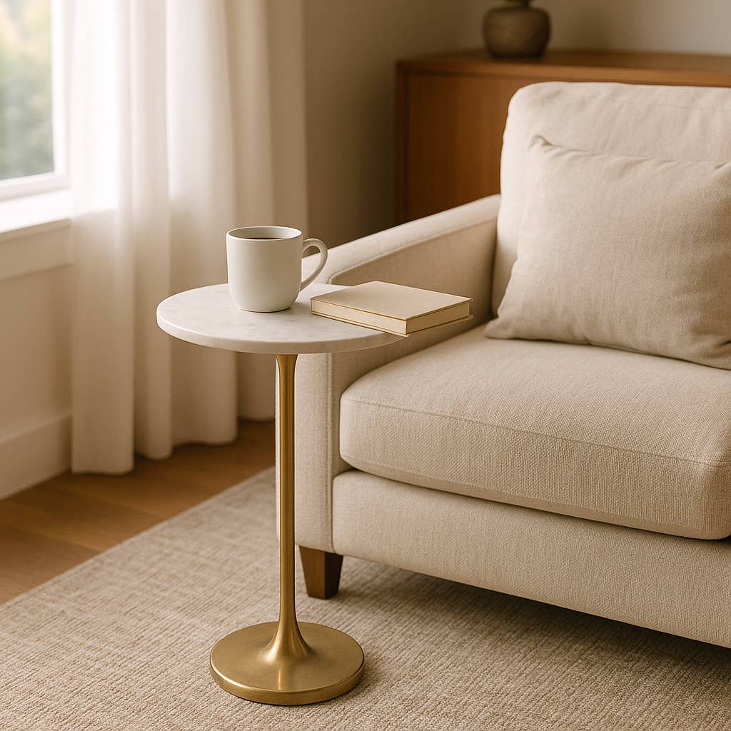 Sagebrook Home - End Table - Gold/White Marble Top Metal Round Base, 24 in.