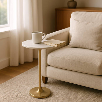 Sagebrook Home - End Table - Gold/White Marble Top Metal Round Base, 24 in.