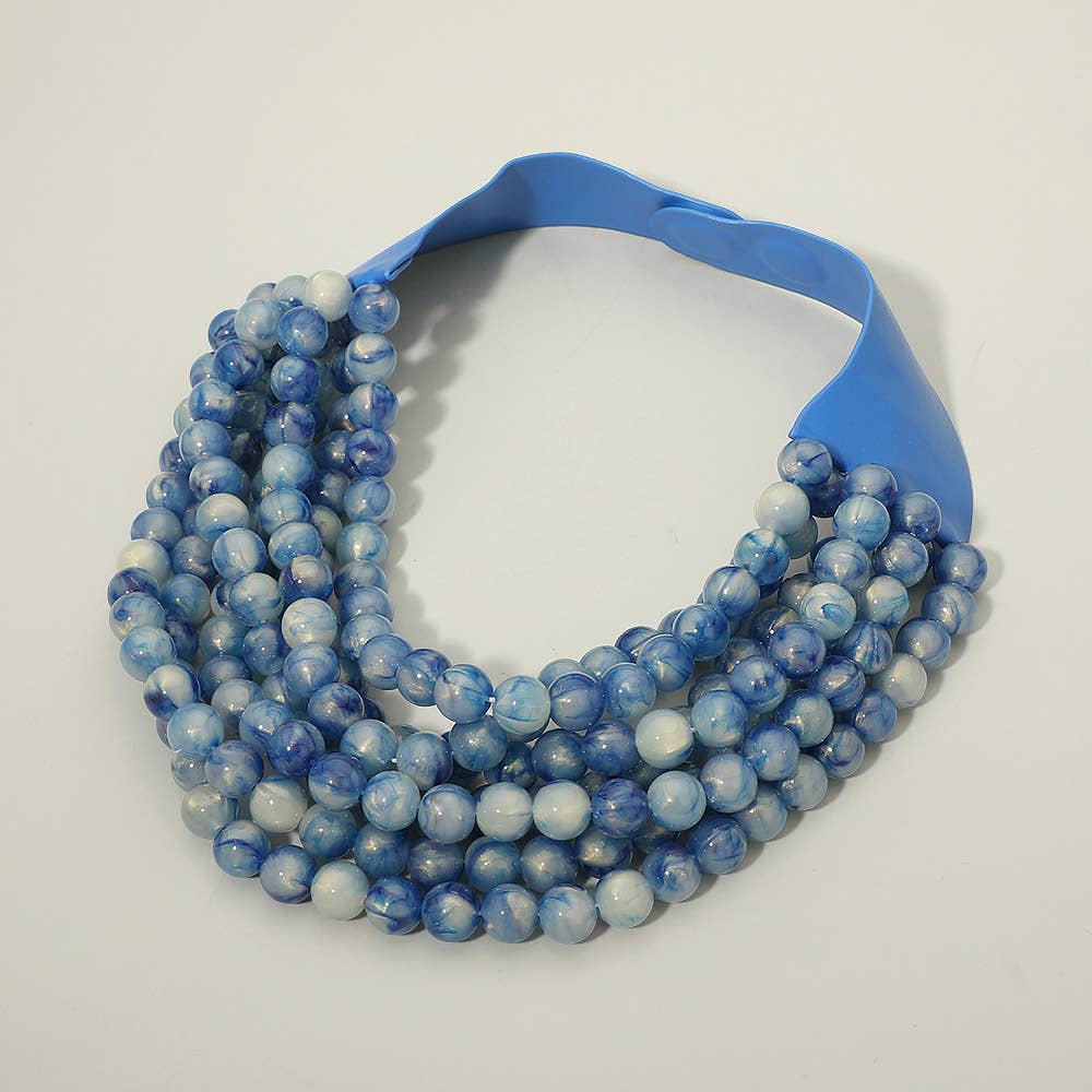 Sensibling Corp. - Marbled Ball Beaded Multi Layered Faux Leather Magnetic Collar Necklace