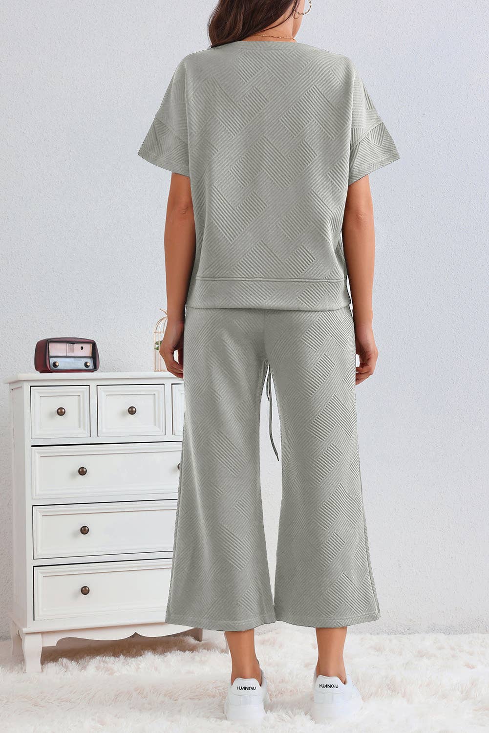 LA Society - LAS Textured Loose T Shirt and Drawstring Pants Set