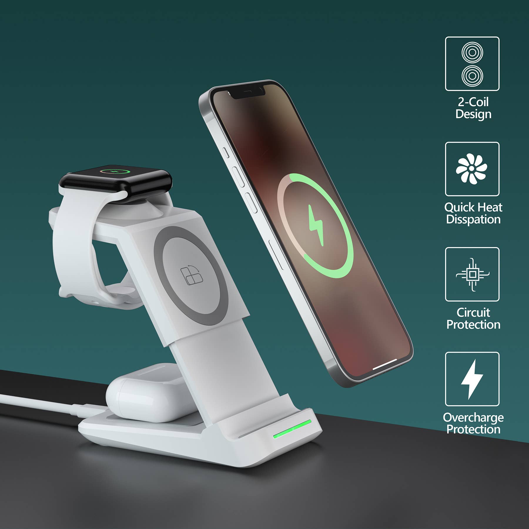LAX Gadgets - 3-in-1 Wireless Charging Station, Charger Stand