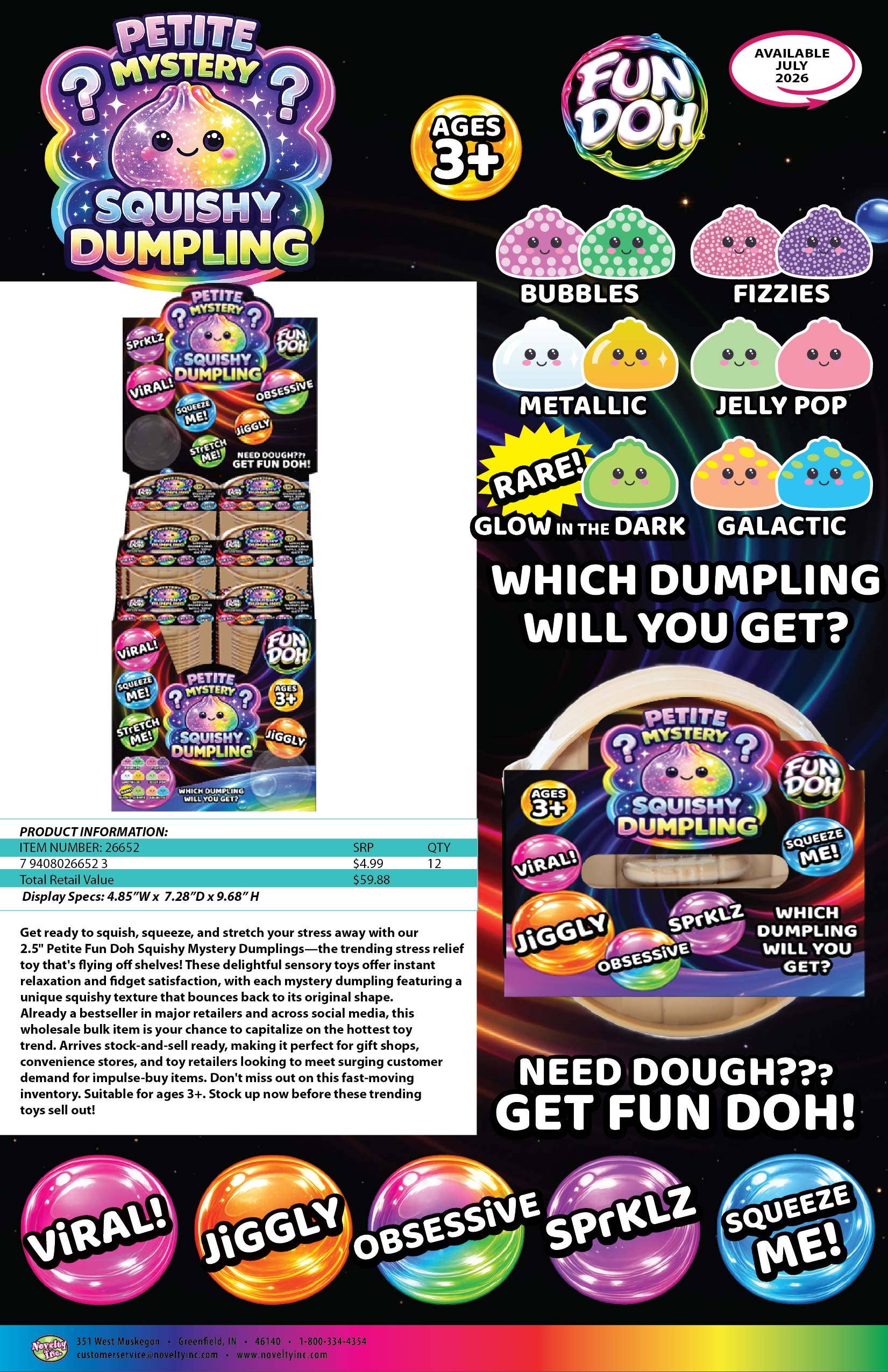 Novelty Brands - Fun Doh Squishy Mystery Mini Petite 2.5" Dumpling Toy