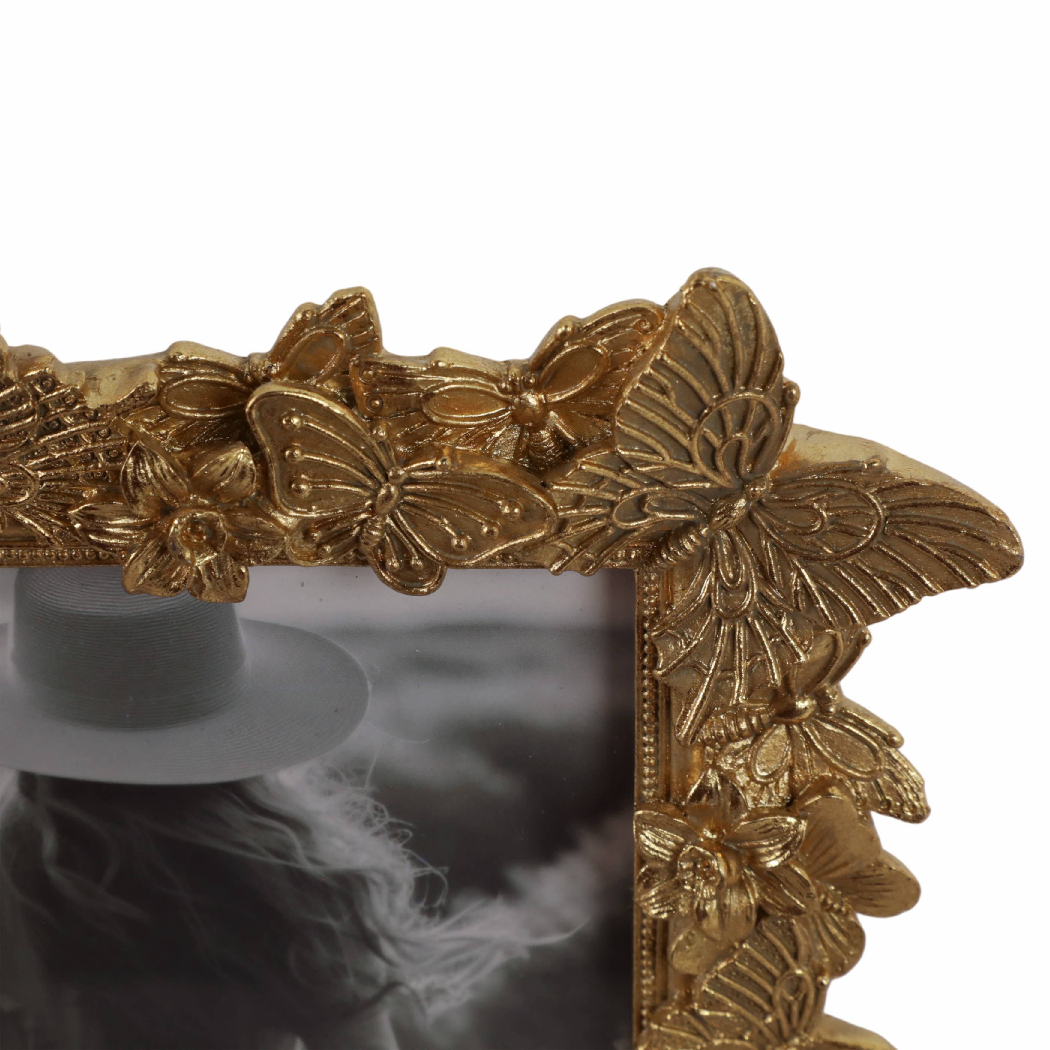 Sagebrook Home Gold Polyresin Butterfly in Bloom Frame 5x7 in.