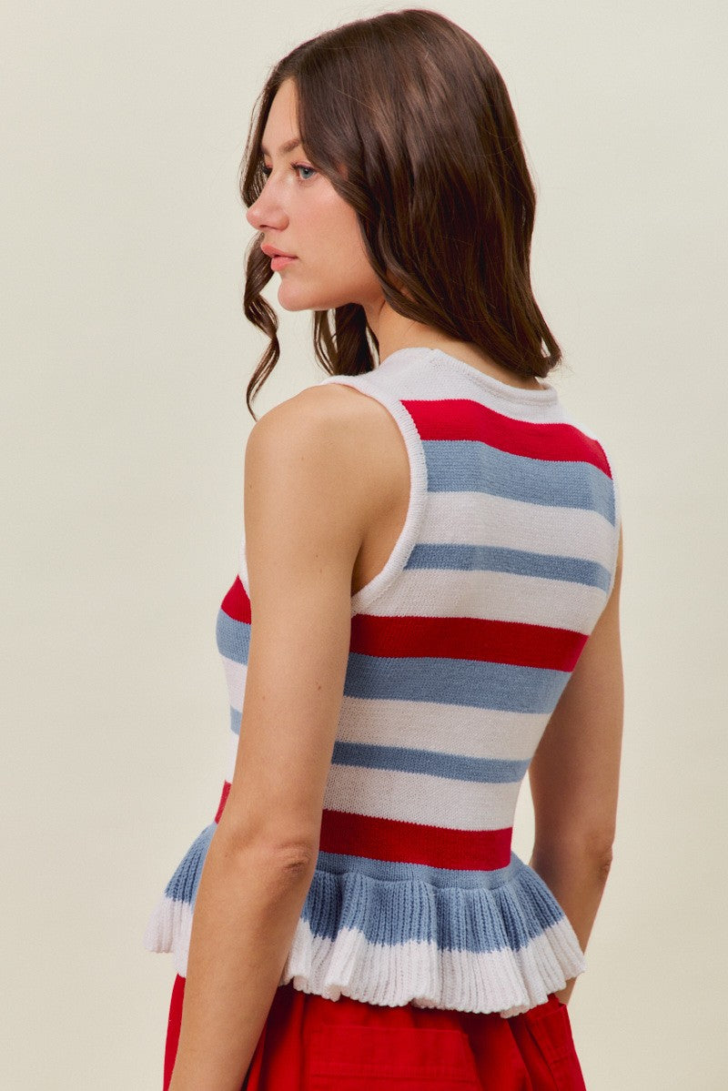 So Me 4th Of July Stripe Ruffle Bottom Sweater Knit Top