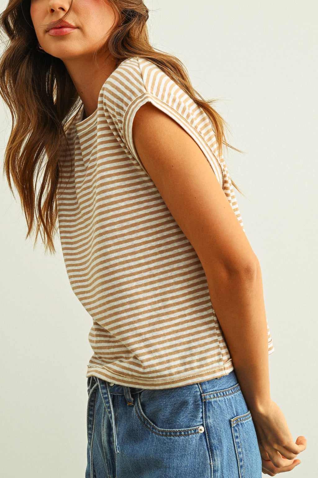 MIOU MUSE  Stripe Pattern Slub Top