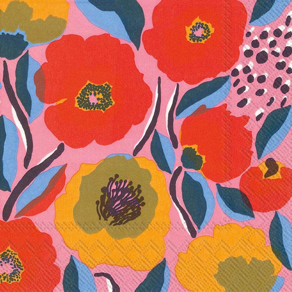 Boston International - Paper Cocktail Napkins Pack of 20 Marimekko Rosarium rose