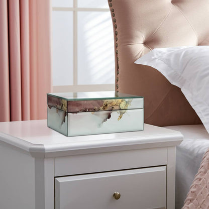 Sagebrook Home - Decorative Box - White/Beige/Gold Wood Abstract, 8x3 in.