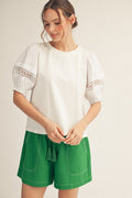 Jodifl Lace Accent Puff Sleeve Top