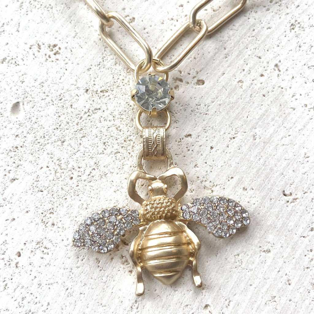 VB&CO Designs Handmade Jewelry - Bee Crystal Necklace Matte Gold