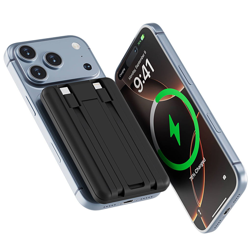 LAX Gadgets - Magnetic 7200mAh Rapid-Charge Power Bank with Built-In Cable