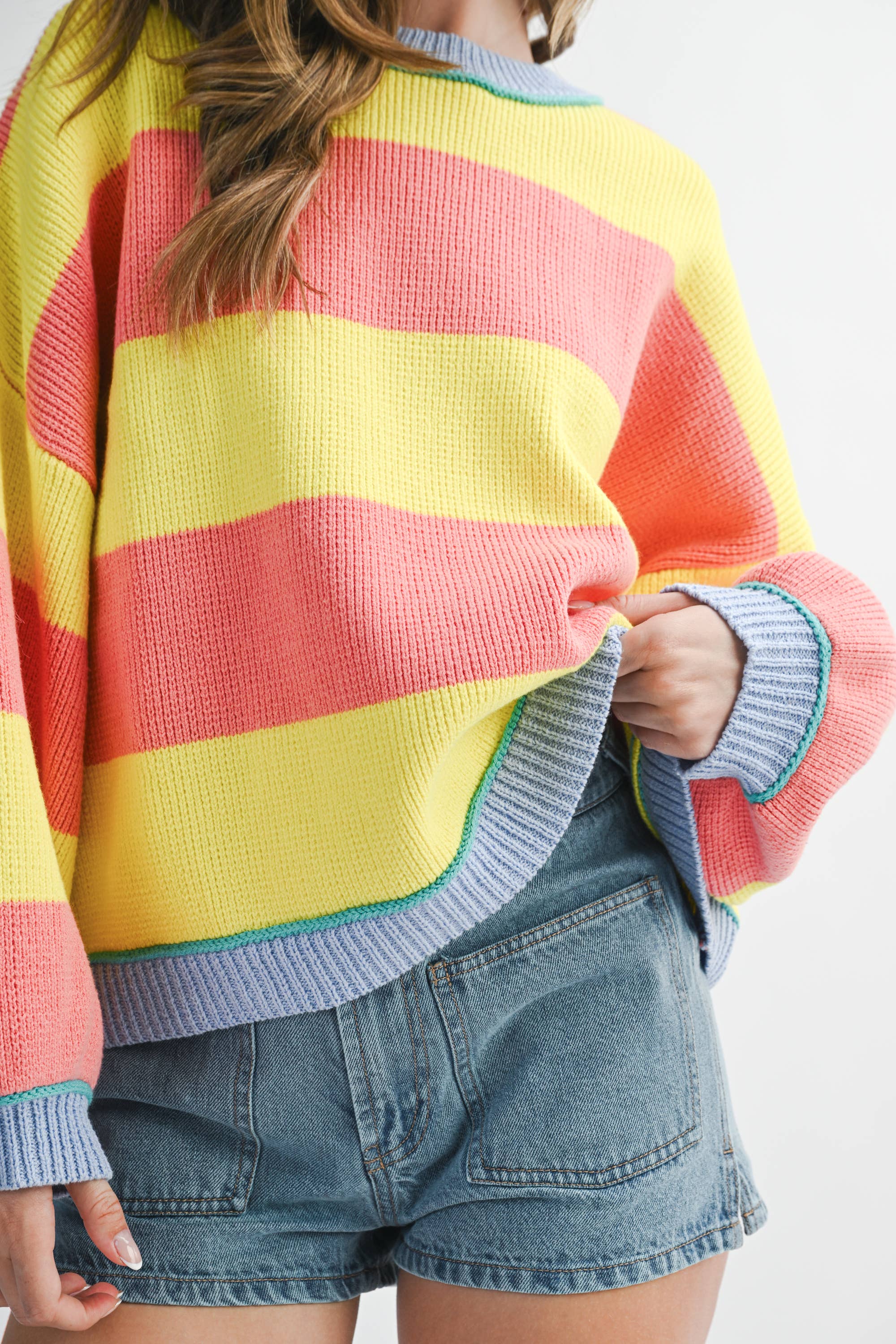 AEMI + CO - 3404GK Striped Knit Crewneck Pullover Sweater