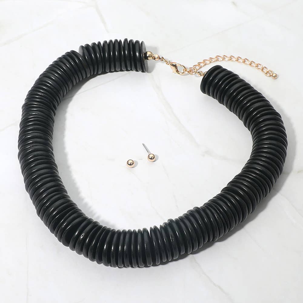 Sensibling Corp. - Chunky Wooden Disc Beaded Statement Necklace