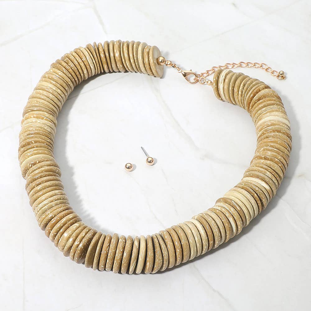 Sensibling Corp. - Chunky Wooden Disc Beaded Statement Necklace