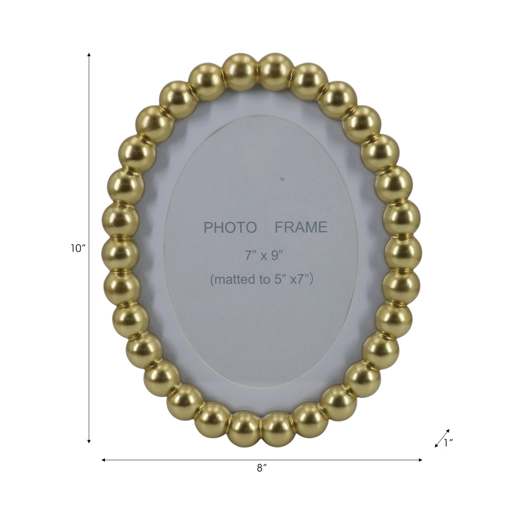 Sagebrook Home Gold Glass Matted Round Beaded Photo Frame, 7x9 in.