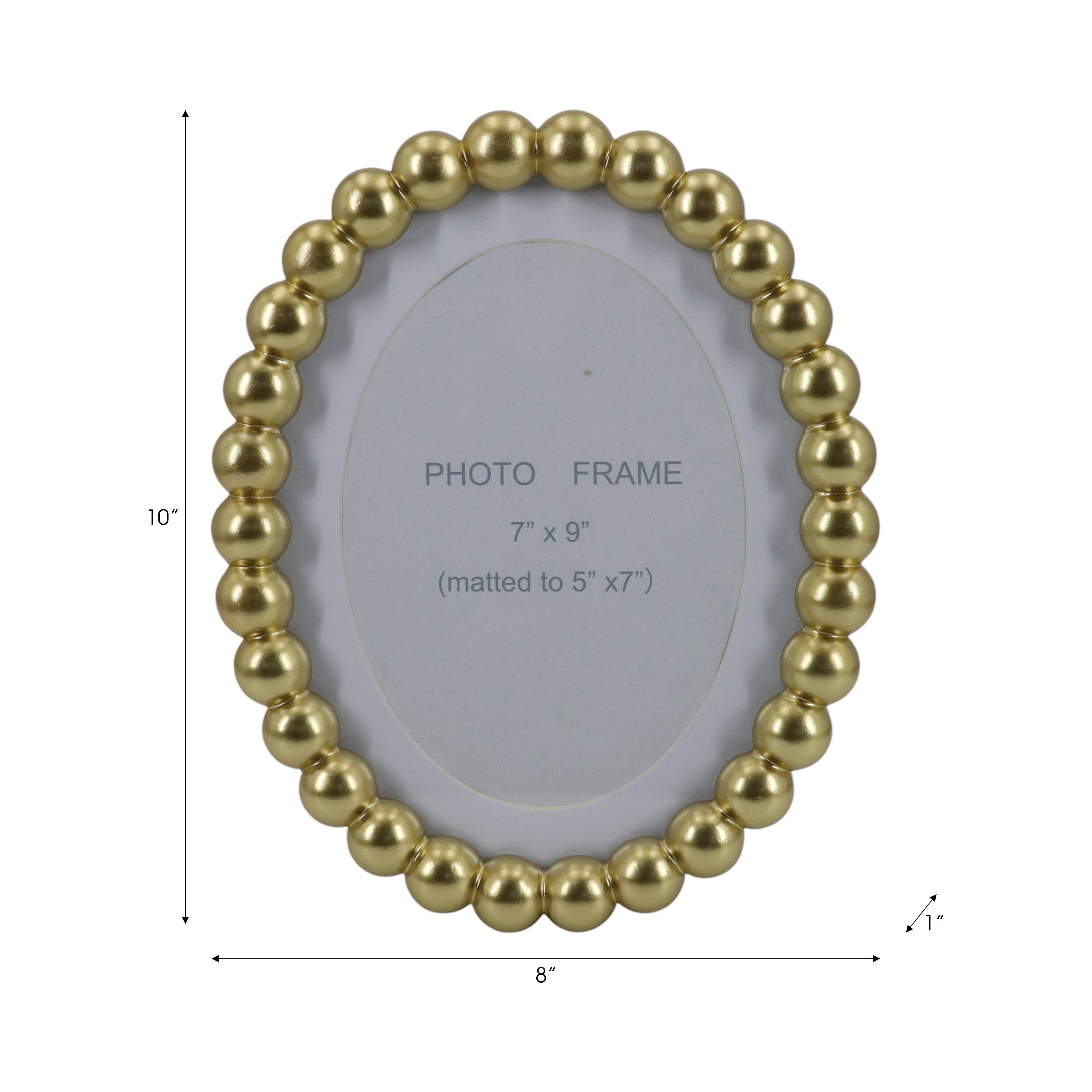 Sagebrook Home Gold Glass Matted Round Beaded Photo Frame, 7x9 in.