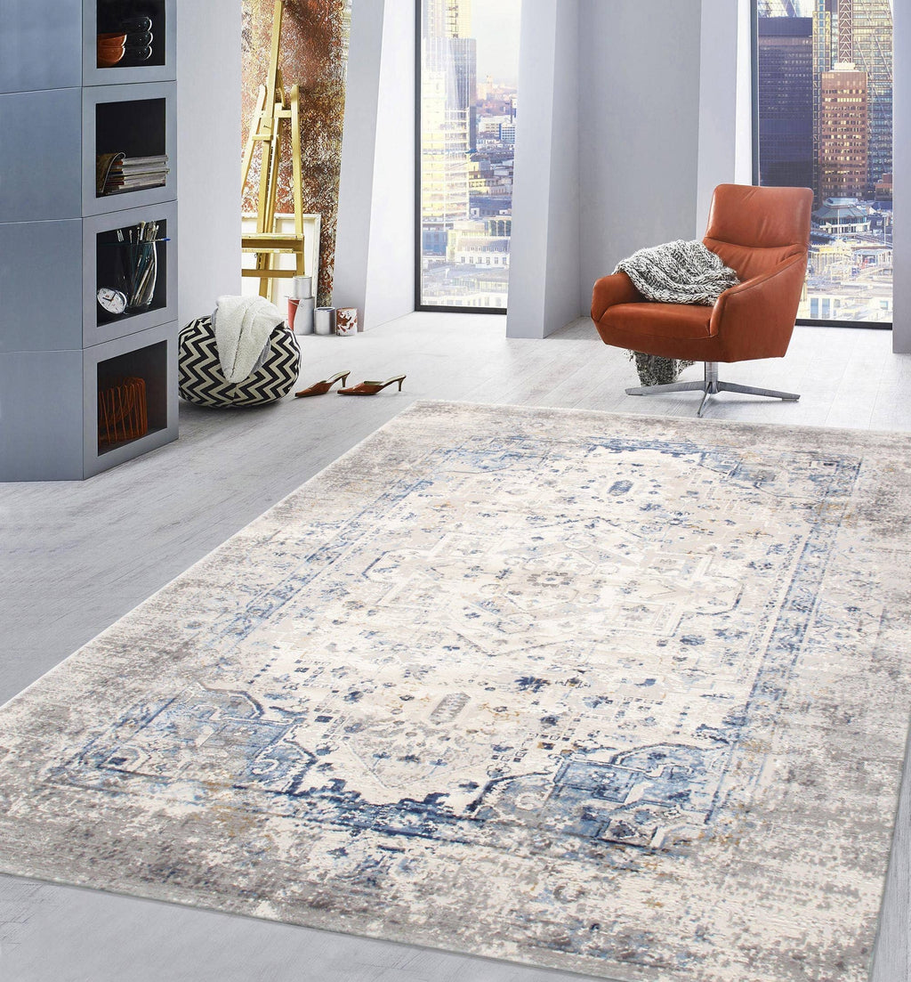 Pasargad Home - Efes Oriental Light Gray/Light Blue Area Rug