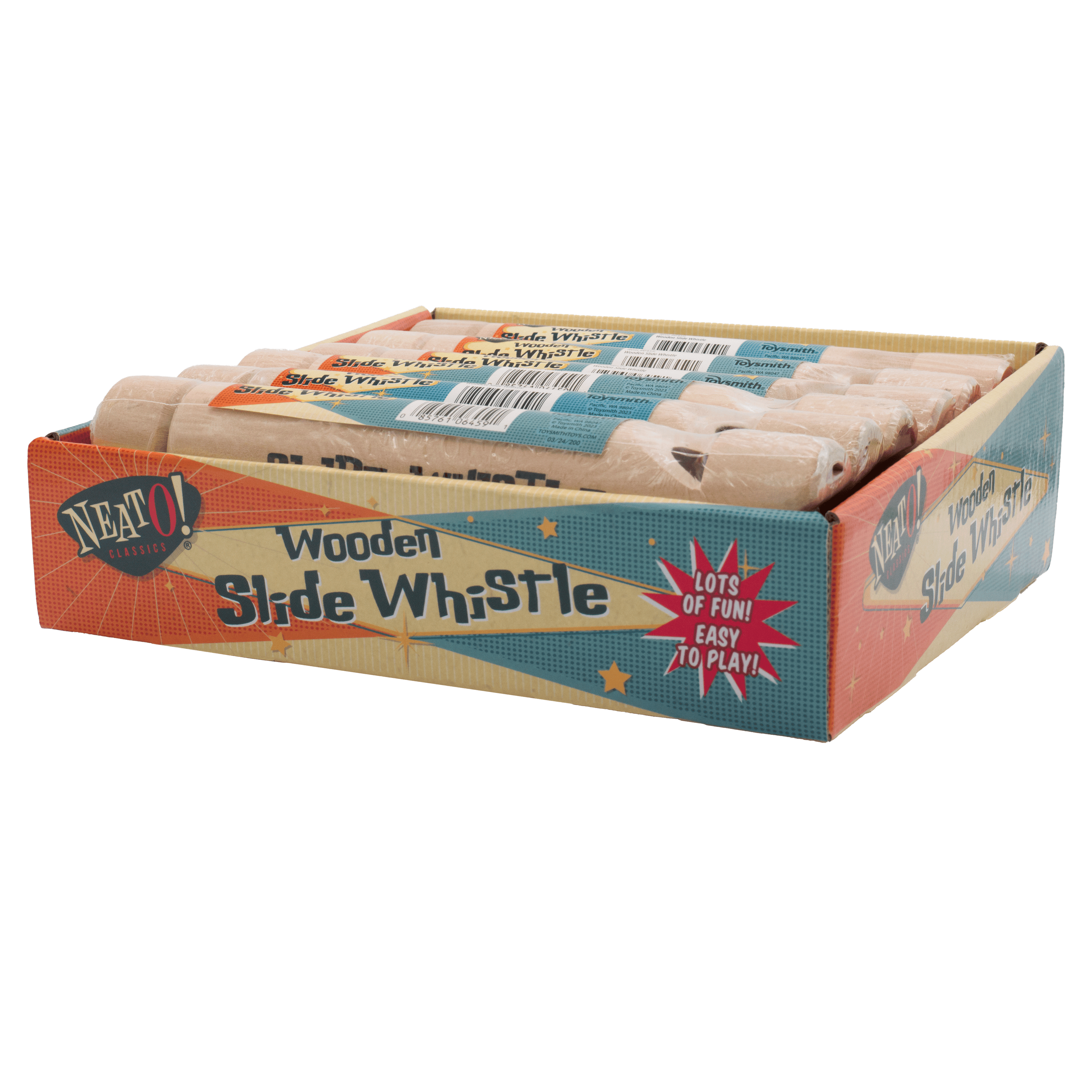 Toysmith - Neato! Wooden Slide Whistle, 6.5" Sealed Musical Toy, Retro