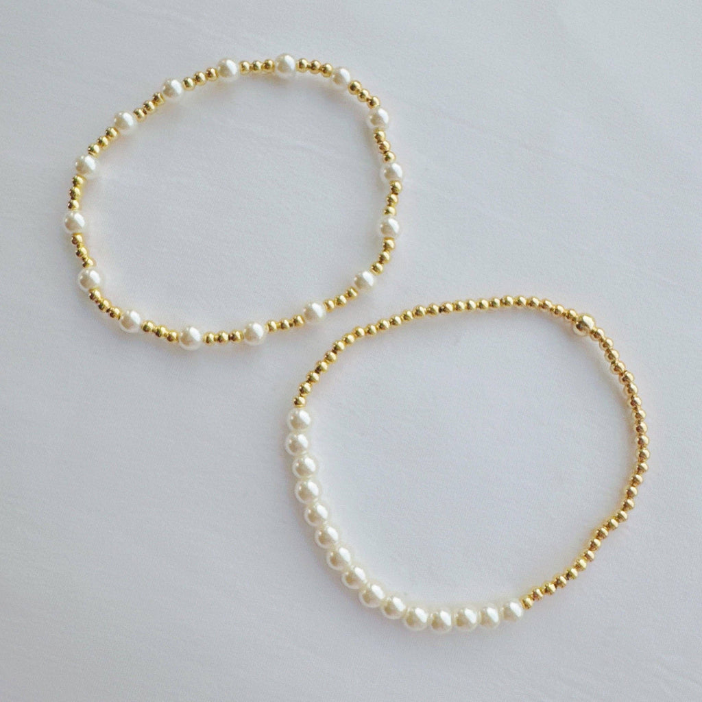 Ellison+Young - Pearls And Gold Stretch Bracelet Set Of 2
