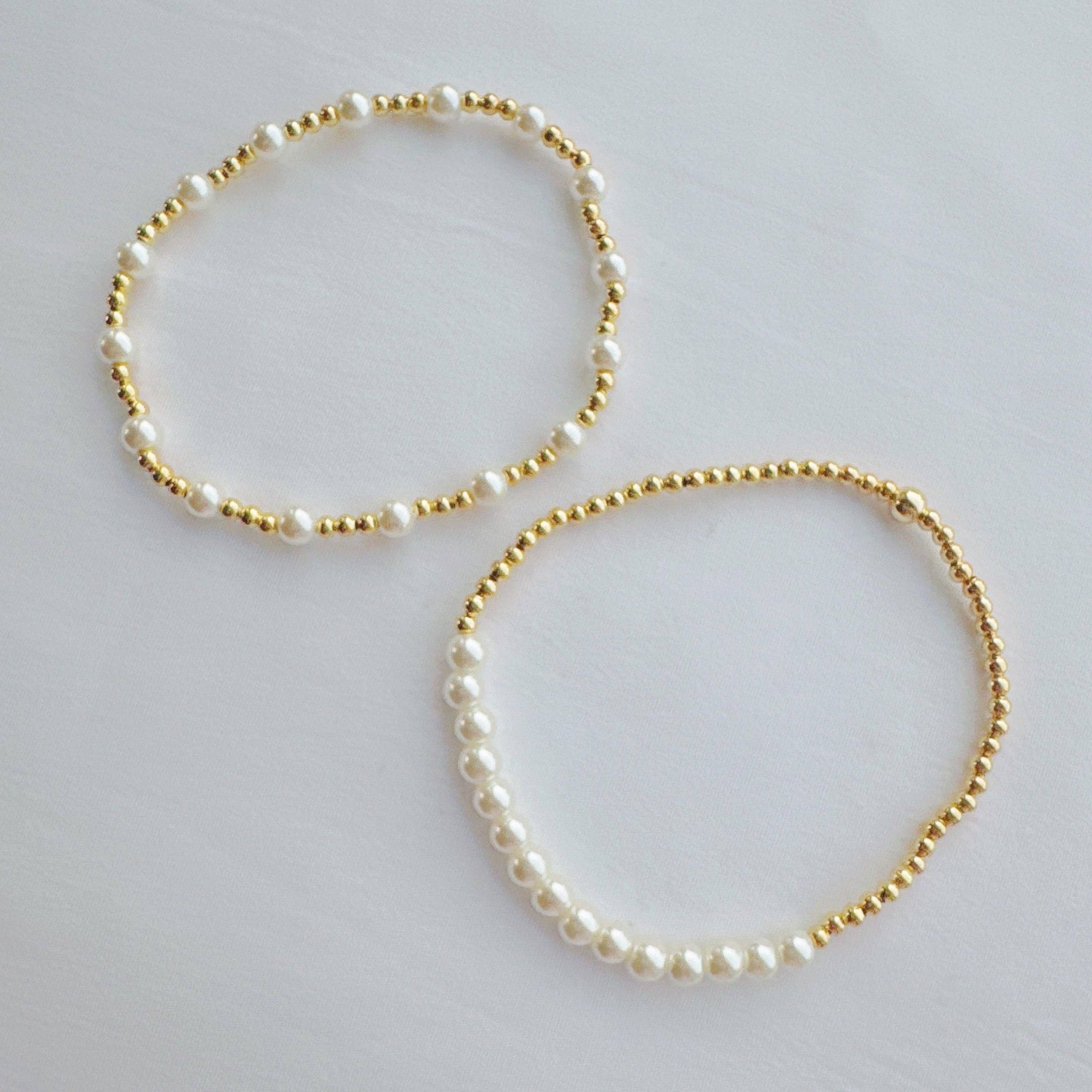 Ellison+Young - Pearls And Gold Stretch Bracelet Set Of 2