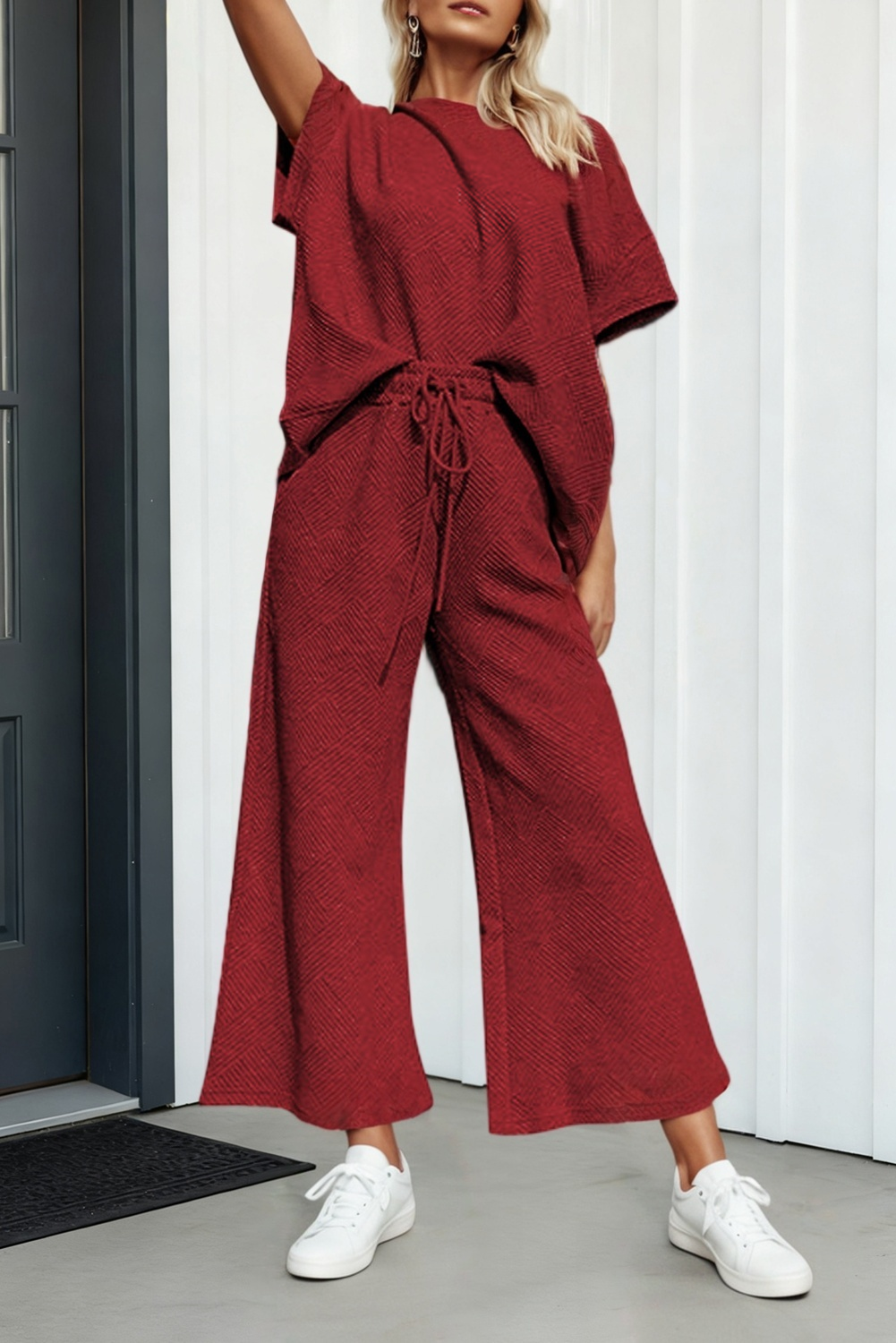 LA Society - LAS Textured Loose T Shirt and Drawstring Pants Set