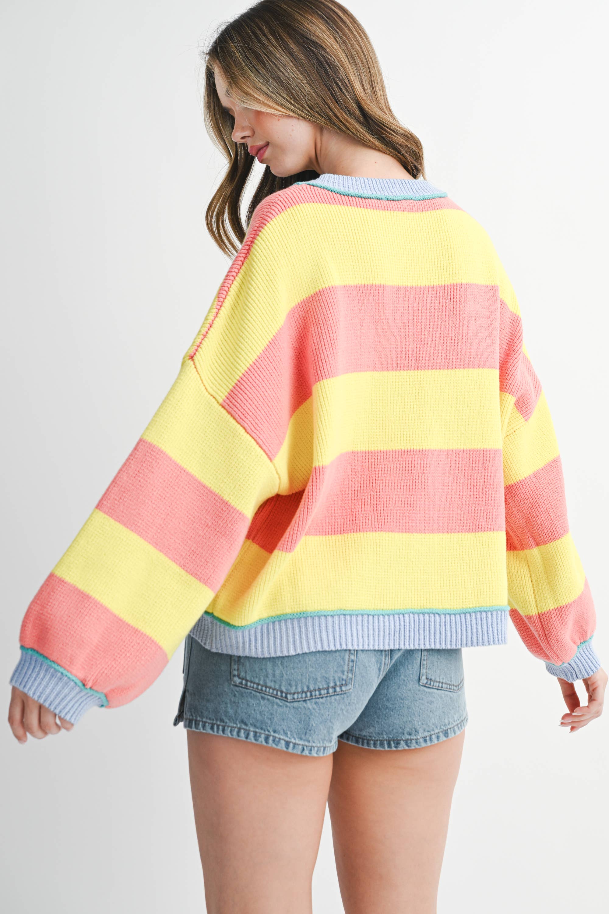AEMI + CO - 3404GK Striped Knit Crewneck Pullover Sweater