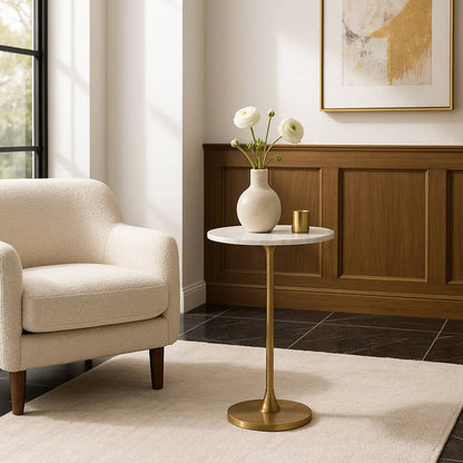 Sagebrook Home - End Table - Gold/White Marble Top Metal Round Base, 24 in.