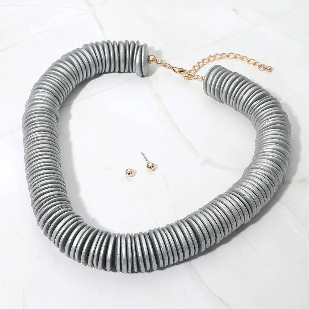 Sensibling Corp. - Chunky Wooden Disc Beaded Statement Necklace