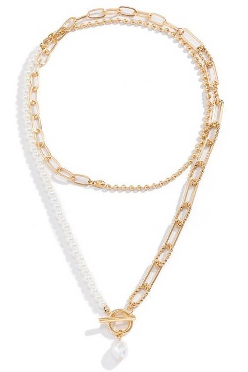 JOSSLYN by wall to wall - PEARL MIX DOUBLE LAYER TOGGLE NECKLACE