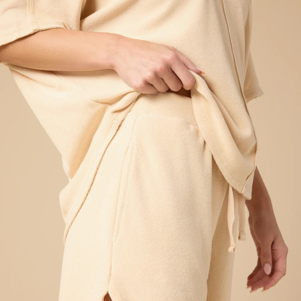 Softies Terry Relaxed V-neck with Short Set in Warm Sand