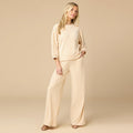 Softies Terry Cropped Sleeve Crew Neck with Wide Leg Pant Warm Sand