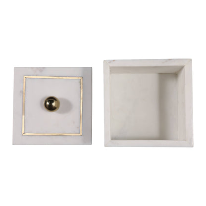 Sagebrook Home - Marble Modern Storage Box with Removable Lid - White, 5 in.