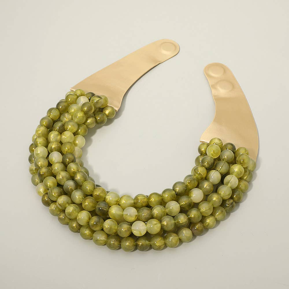 Sensibling Corp. - Marbled Ball Beaded Multi Layered Faux Leather Magnetic Collar Necklace