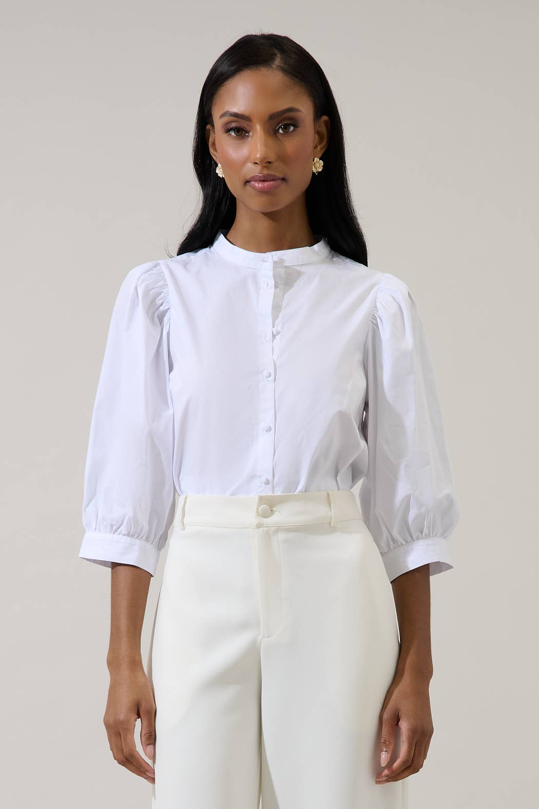 Sugarlips - Raveny Button Up Puff Sleeve Shirt