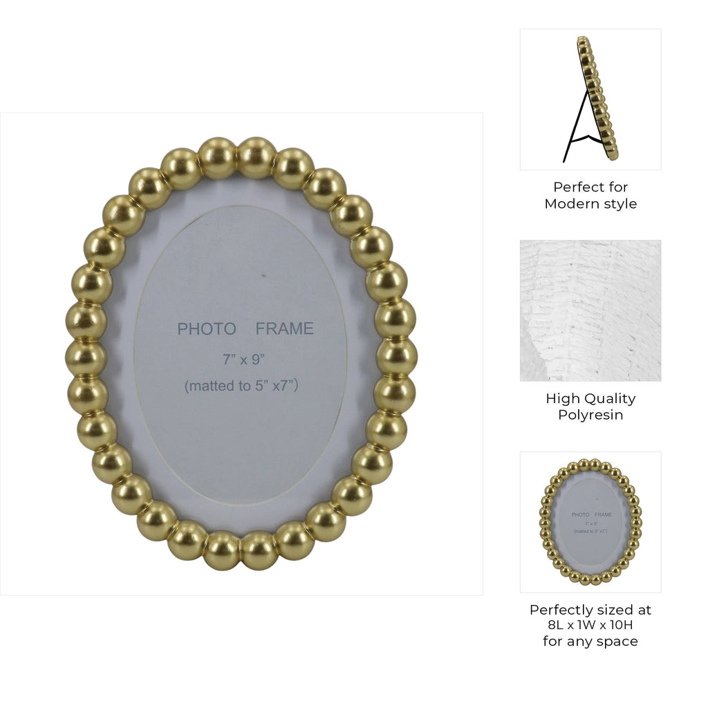 Sagebrook Home Gold Glass Matted Round Beaded Photo Frame, 7x9 in.
