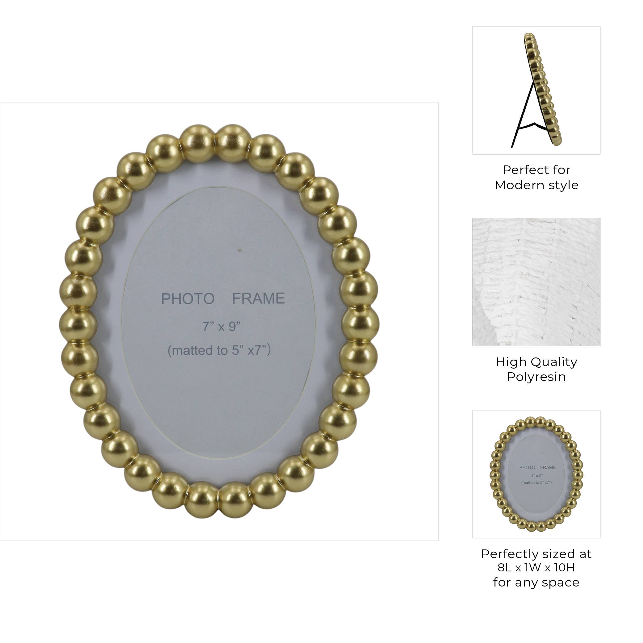 Sagebrook Home Gold Glass Matted Round Beaded Photo Frame, 7x9 in.