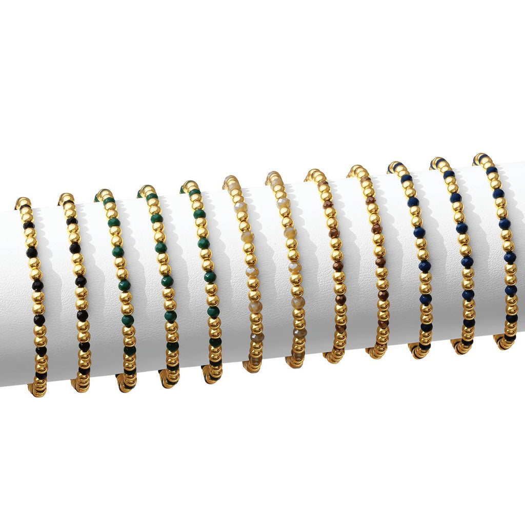 Splendid Iris - 4mm Bead & Crystal Stretch Bracelet - Assorted