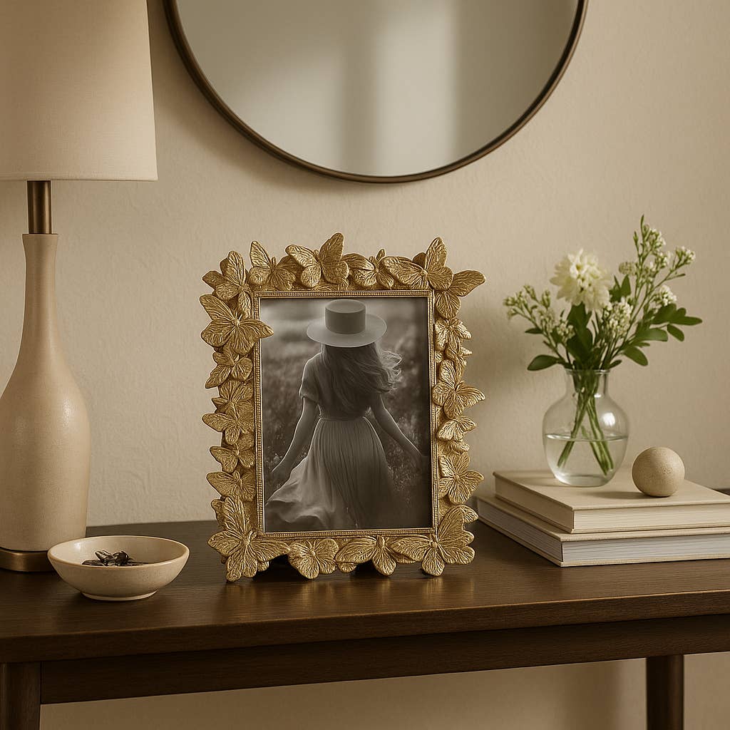 Sagebrook Home Gold Polyresin Butterfly in Bloom Frame 5x7 in.