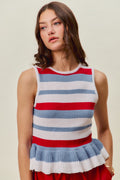 So Me 4th Of July Stripe Ruffle Bottom Sweater Knit Top