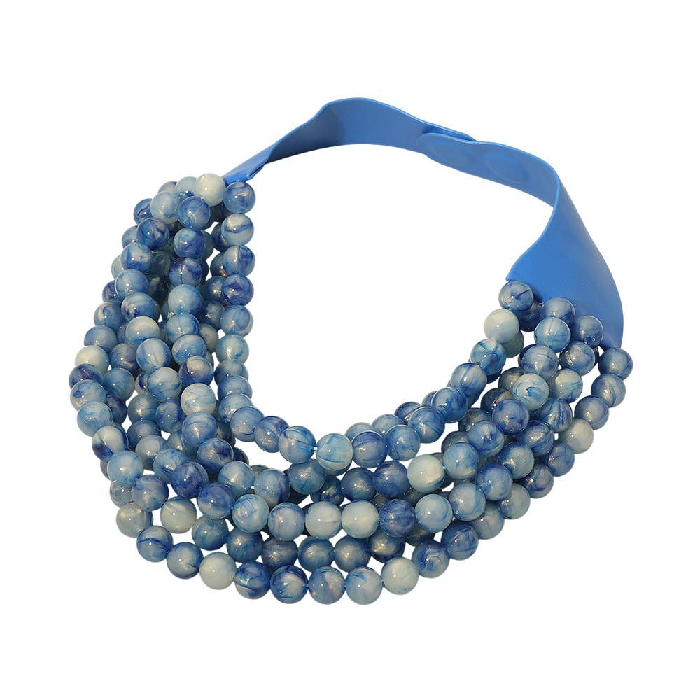 Sensibling Corp. - Marbled Ball Beaded Multi Layered Faux Leather Magnetic Collar Necklace