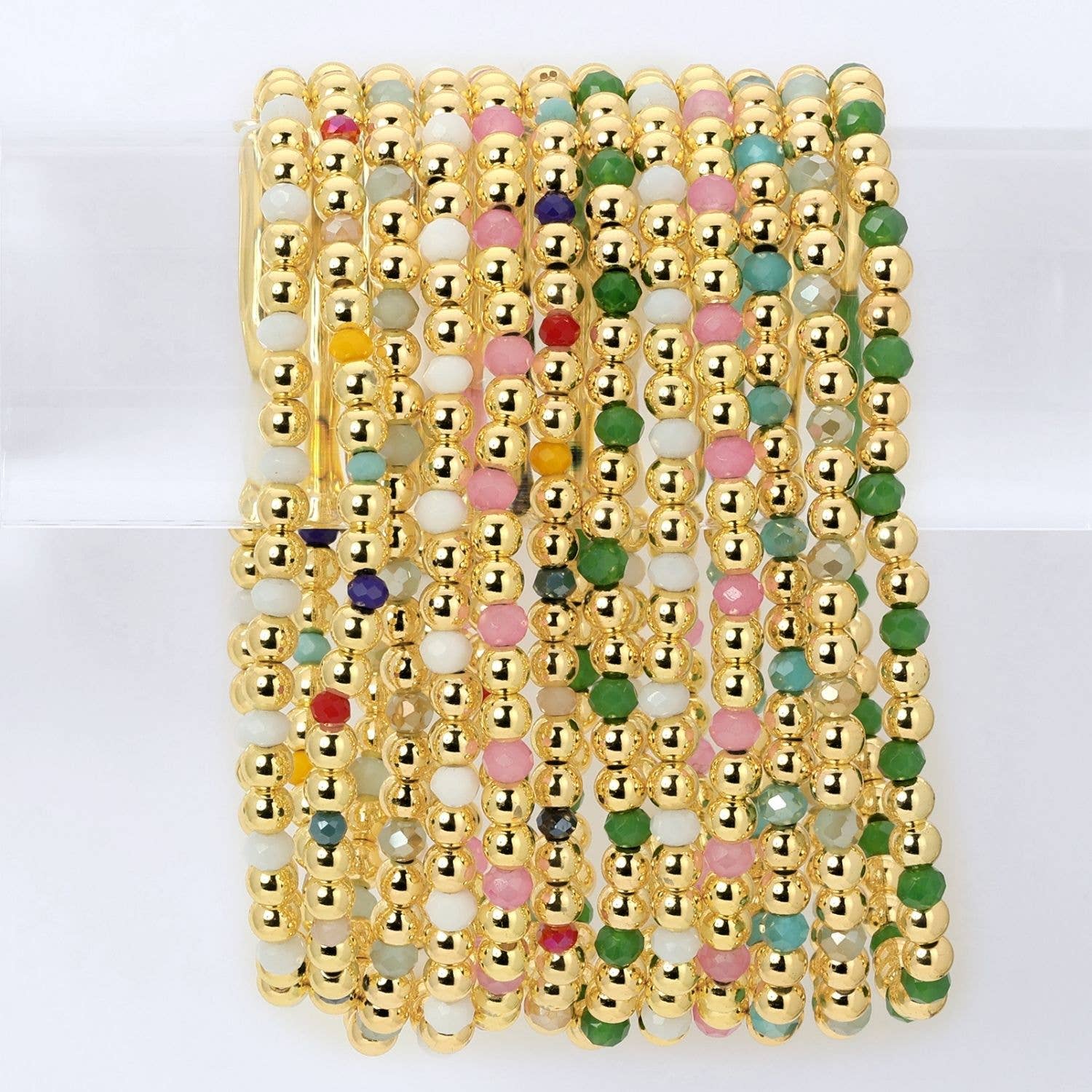 Splendid Iris - 4mm Bead & Crystal Stretch Bracelet - Assorted