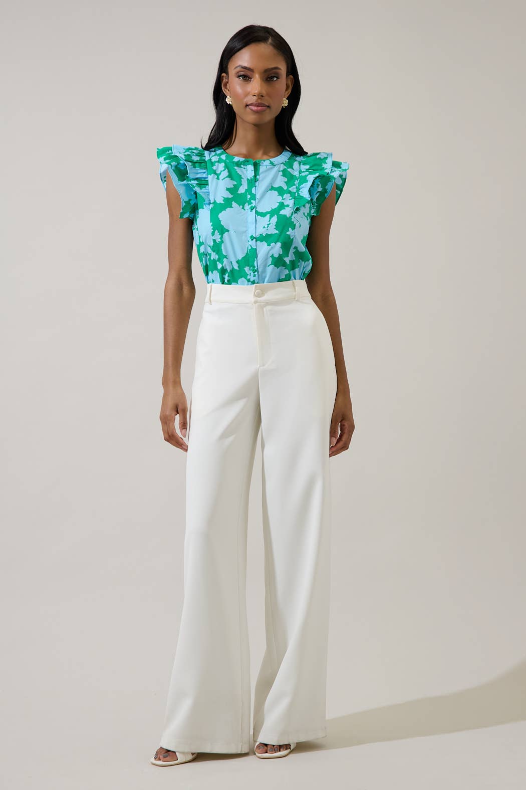 Sugarlips - Riona Floral Sammi Button Down Ruffle Top