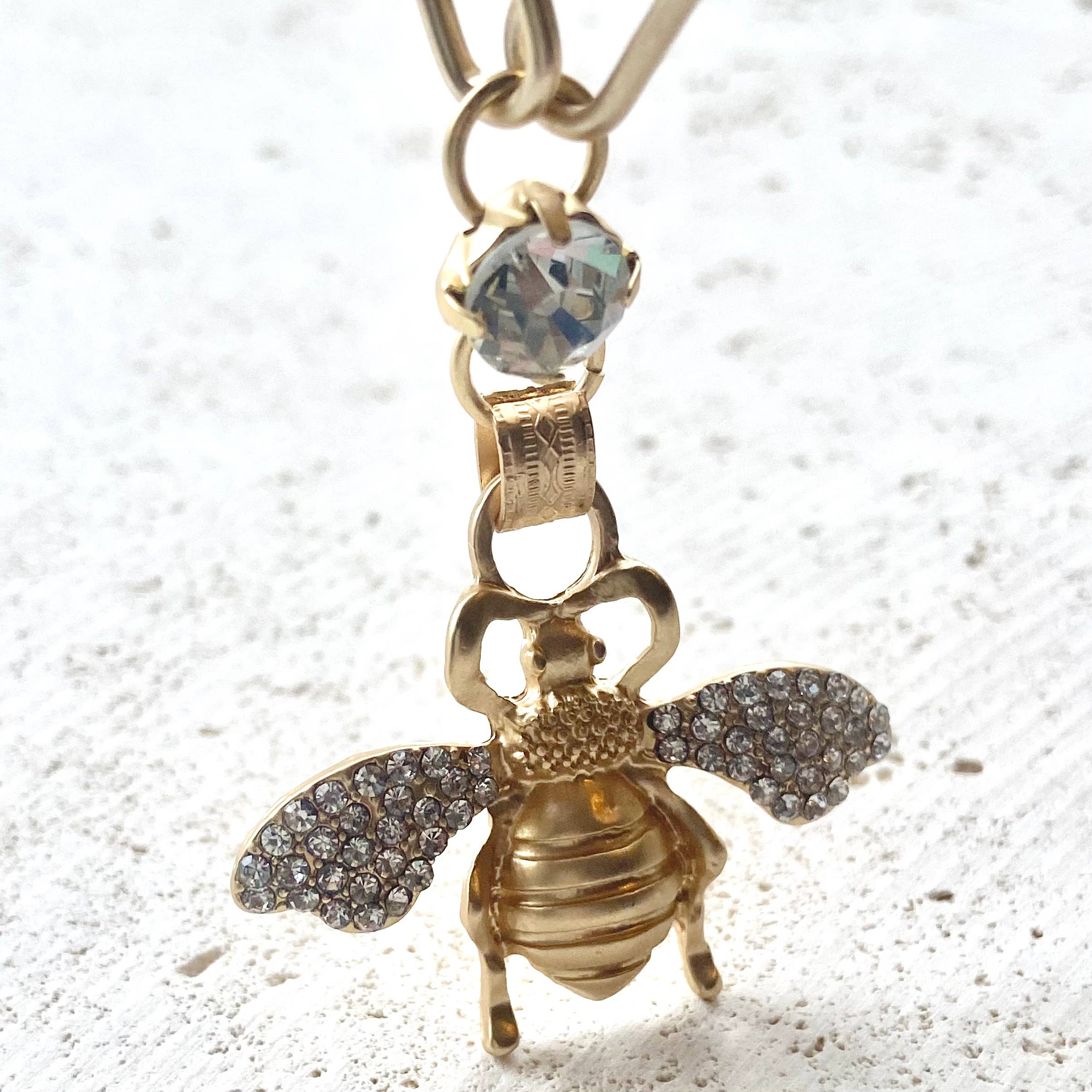 VB&CO Designs Handmade Jewelry - Bee Crystal Necklace Matte Gold